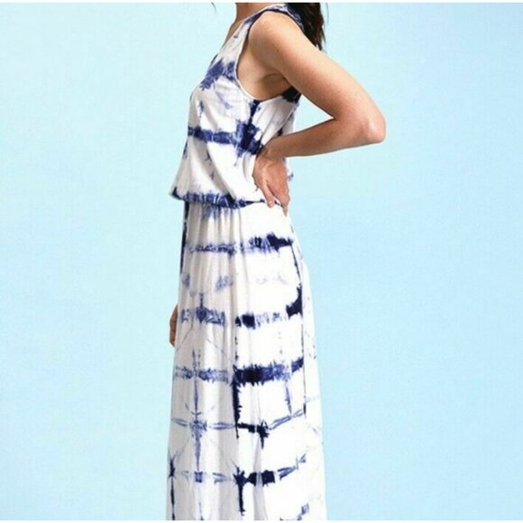 Fresh Produce Navy Blue Tie-Dye Adaria Asymmetric Maxi Dress Size L Tivoli Aria - Picture 6 of 10